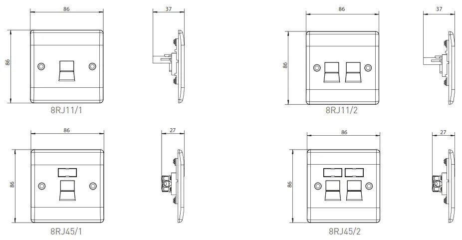 BRITISH GENERAL 8RJ11 1 Data Outlets - Line Diagrams