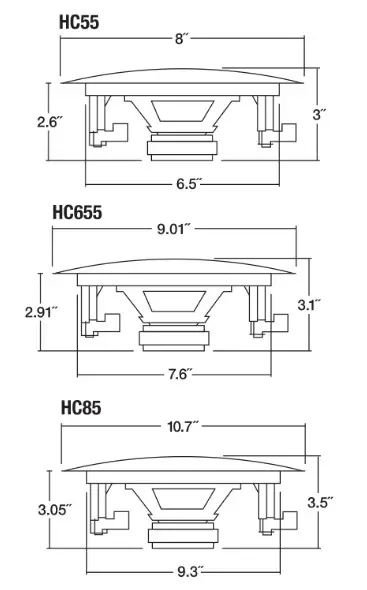 ROCKVILLE HC55 4 Room Home Audio Kit Stereo 8 Ceiling Speakers Wall Controls - Dimensions