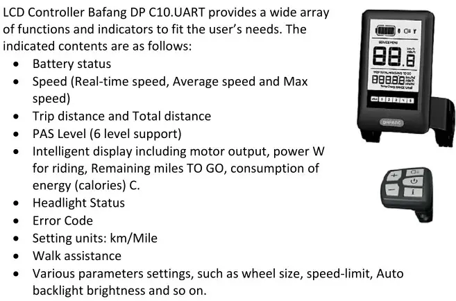 MS ENERGY eBike c500 Electric Bike - LCD DISPLAY CONTROLLER