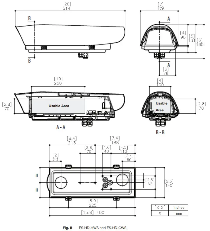 aVIGILOn ES-HD-HWS High Definition Housing Camera - Technical drawings