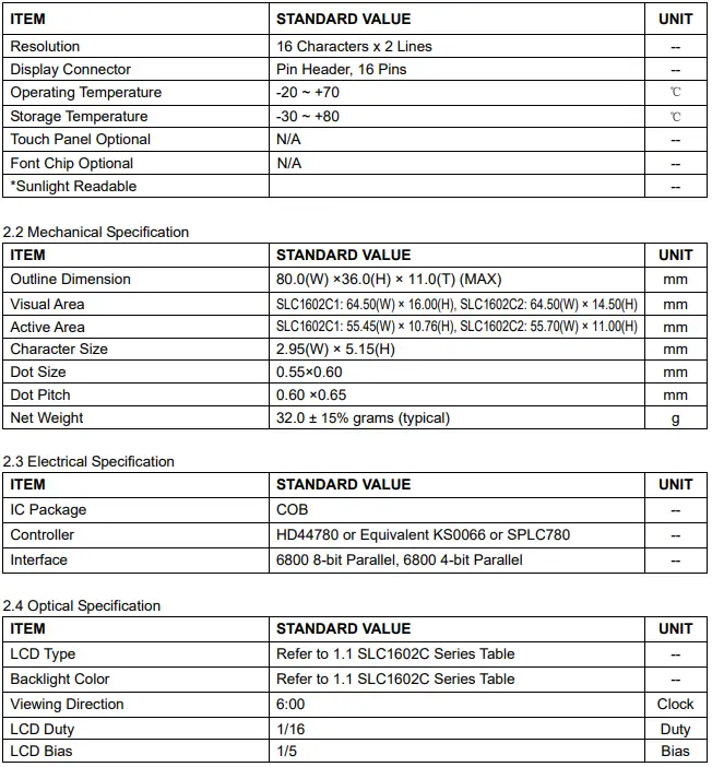 Surenoo SLC1602C Series LCD Module-fig4