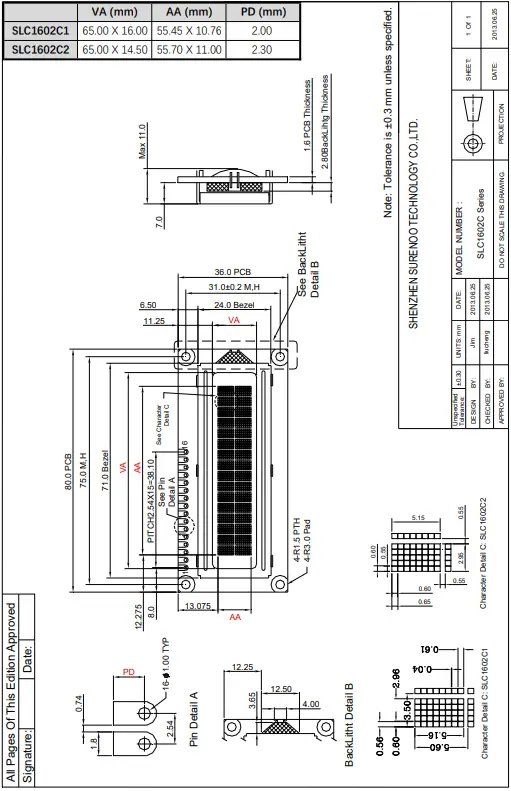 Surenoo SLC1602C Series LCD Module-fig5