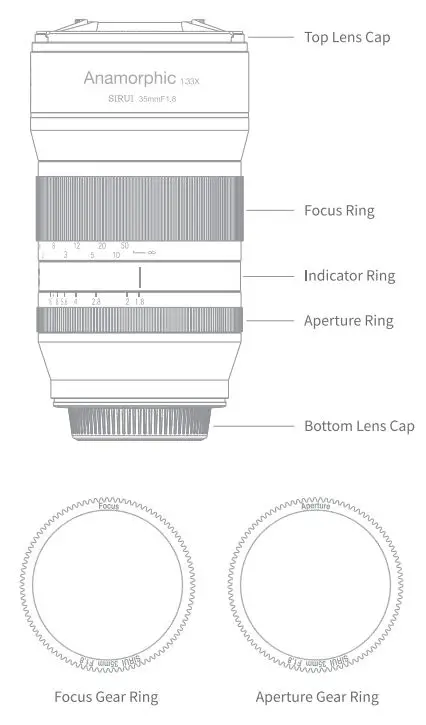 SIRUI 35mm F1.8 Anamorphic 1.33X Lens Instructions - Components of the Lens