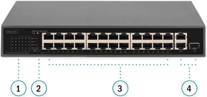 Digitus 16 24 Port Fast Ethernet PoE Switch - Front Panel 2