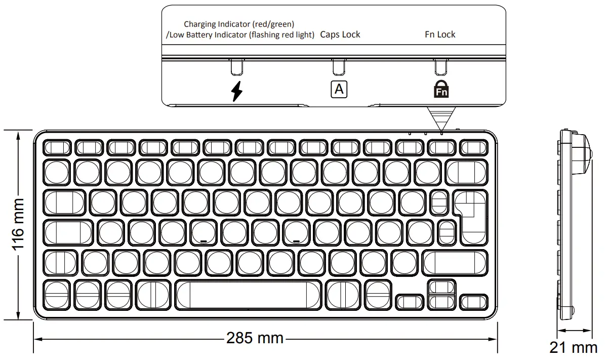 perixx PERIBOARD 732 Compact Wireless Keyboard - Fig