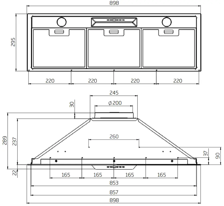 schweigen UM1170 9S 900mm Silent Undermount Rangehood - Dimensions