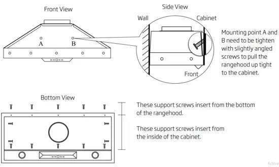 schweigen UM1170 9S 900mm Silent Undermount Rangehood - Mounting and Fixing Points