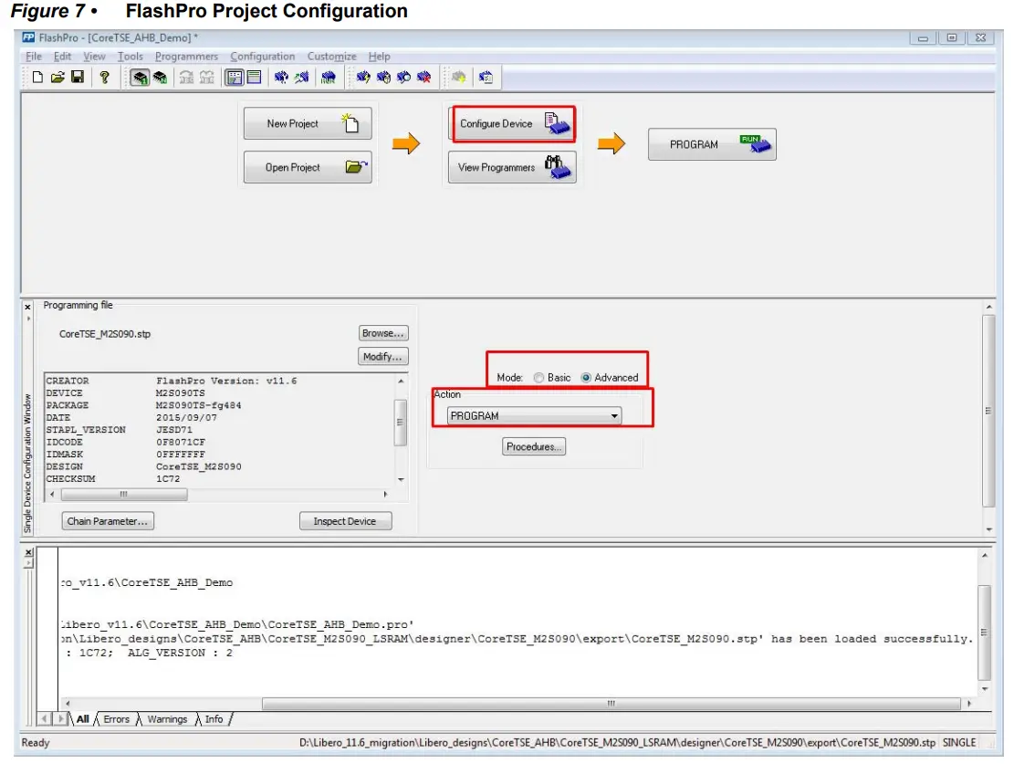 Microsemi DG0637 SmartFusion2 SoC FPGA CoreTSE_AHB - FlashPro Project