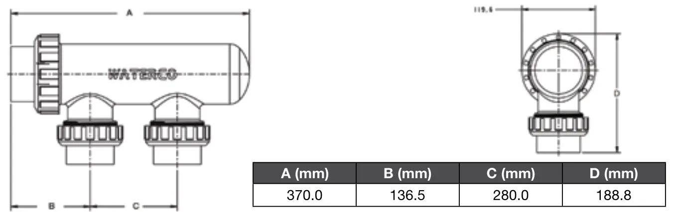 Waterco Hydrochlor MK3 Mineral Chlorinator - dimensions
