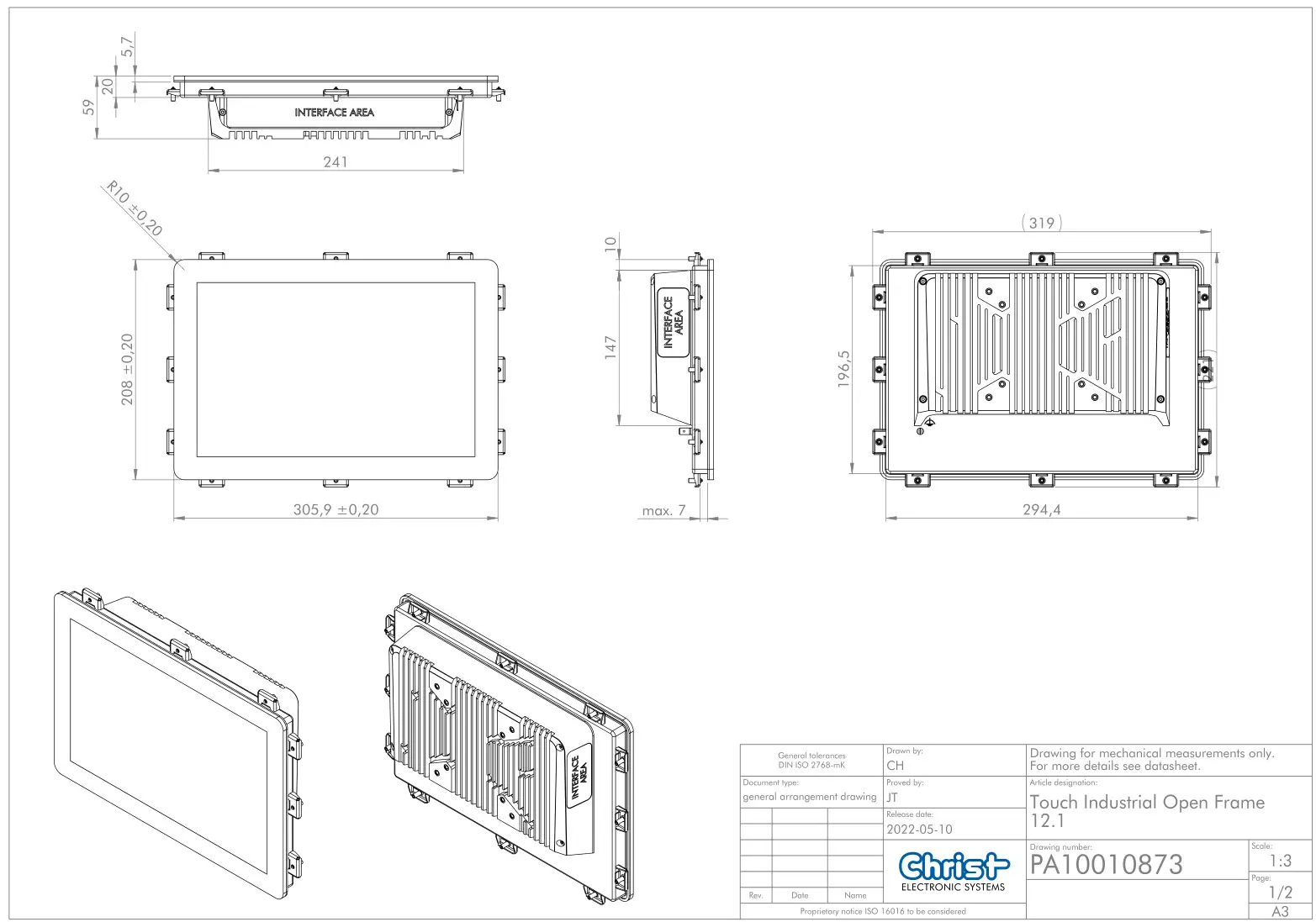 Christ ELECTRONIC SYSTEMS PA10010873 Touch Industrial Open Frame - Overview