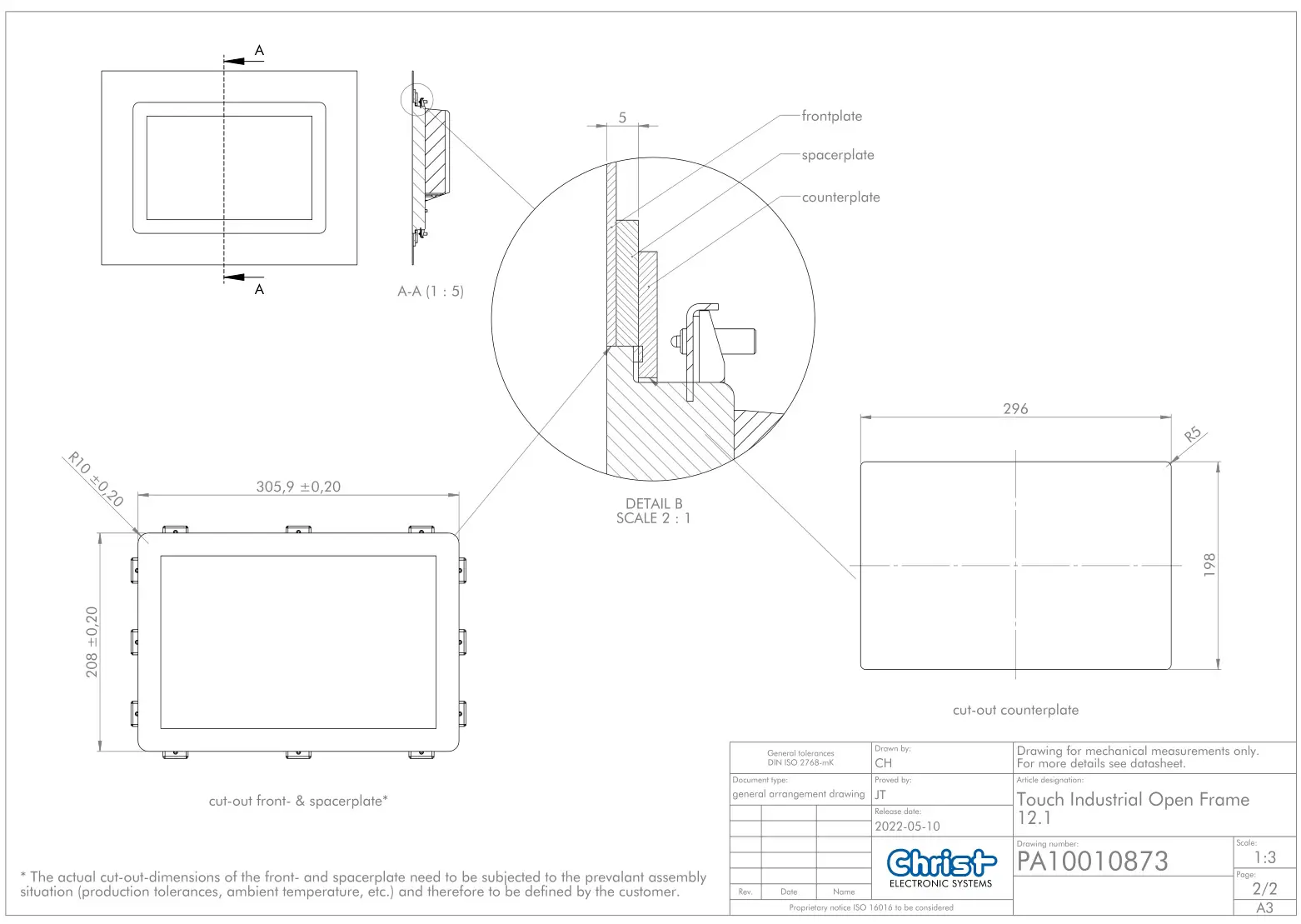 Christ ELECTRONIC SYSTEMS PA10010873 Touch Industrial Open Frame - Overview 2