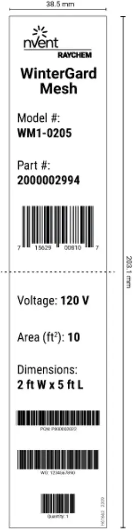 nVent H61652 - WinterGard Mesh Catalog Numbers