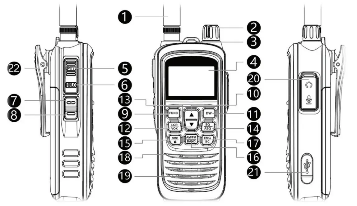 PNI HP 446 Portable CB Radio - Keys and functions