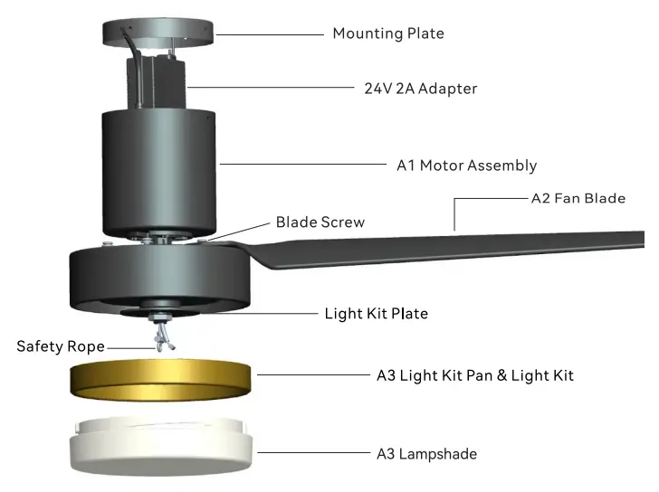 CARRO HS523N Attis 52 Inch Integrated LED Indoor Outdoor Black Smart Ceiling Fan