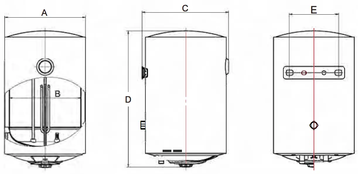 HTW-TV-30ESSECO Electric Water Heater - DIMENSIONS
