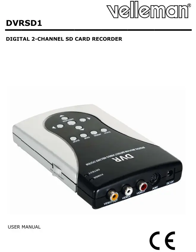 velleman DVRSD1 Digital 2-Channel SD Card Recorder User Manual