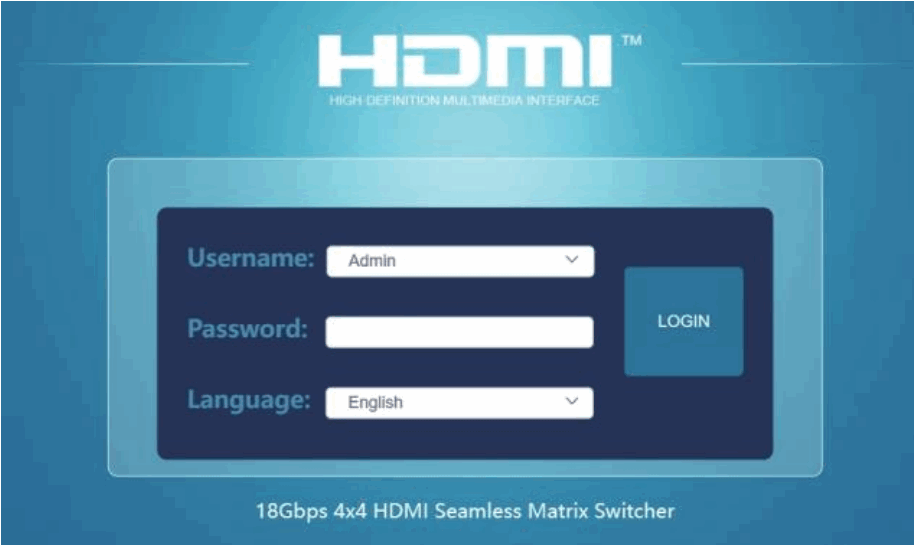 ANGUSTOS 4K60Hz 4x4 Seamless Matrix Video Wall Controller - Login page