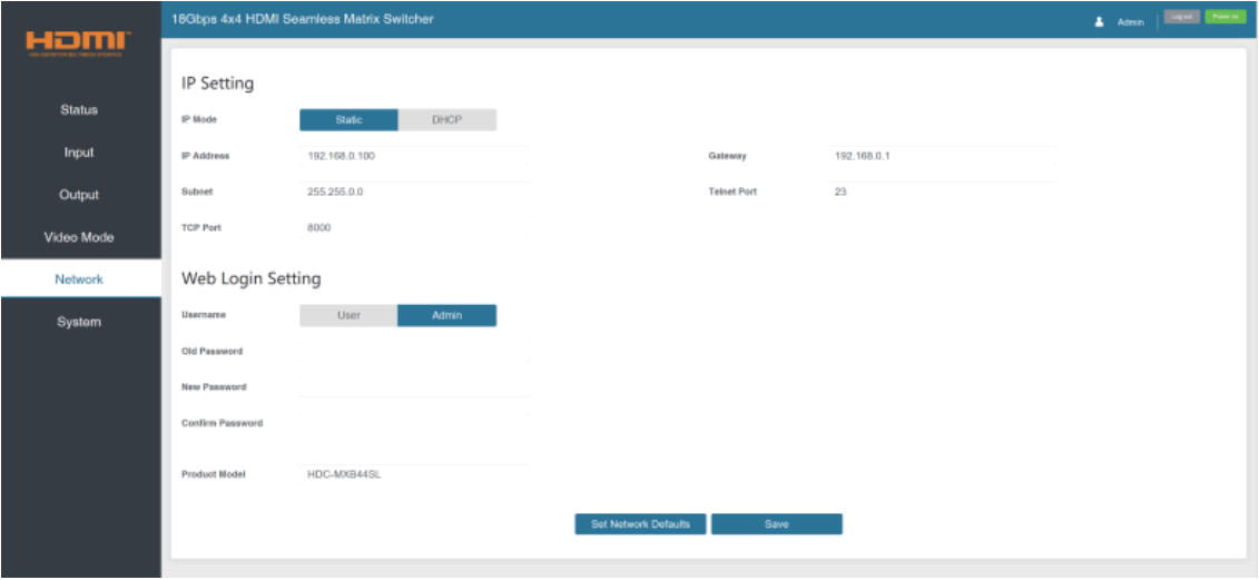 ANGUSTOS 4K60Hz 4x4 Seamless Matrix Video Wall Controller - Network Page