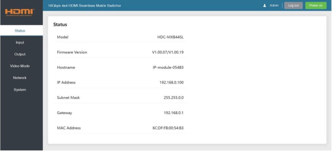ANGUSTOS 4K60Hz 4x4 Seamless Matrix Video Wall Controller - Status Page