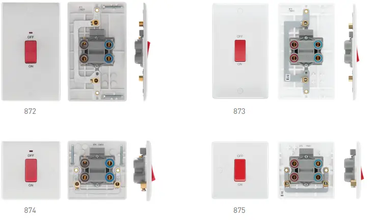 BG ELECTRICAL 872 45 Amp Double Pole Switches -