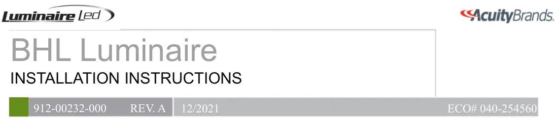 Acuity Brands BHL TUWH Tunable White INSTALLATION INSTRUCTIONS