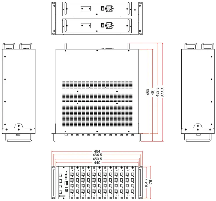 MOXA ICS G7748A Industrial Rackmount Switch - Dimensions