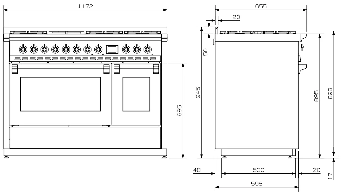 Steel AQ12SF 6T BR B Ascot 120cm Dual Fuel Freestanding Cooker