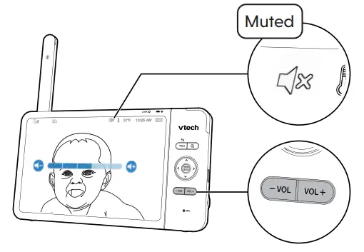 VTech VM919HD Full Colour Pan and Tilt HD Video Monitor - Adjust speaker volumeVTech VM919HD Full Colour Pan and Tilt HD Video Monitor - Adjust speaker volumeVTech VM919HD Full Colour Pan and Tilt HD Video Monitor - Adjust speaker volume