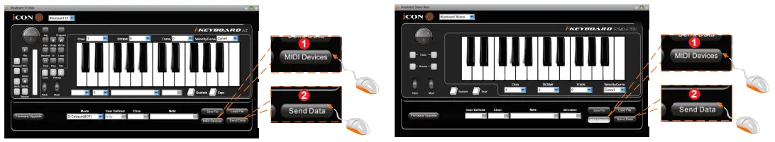 Mode select & assign the MIDI messages to iKeyboard X / iKeyboard Nano with iMap software.