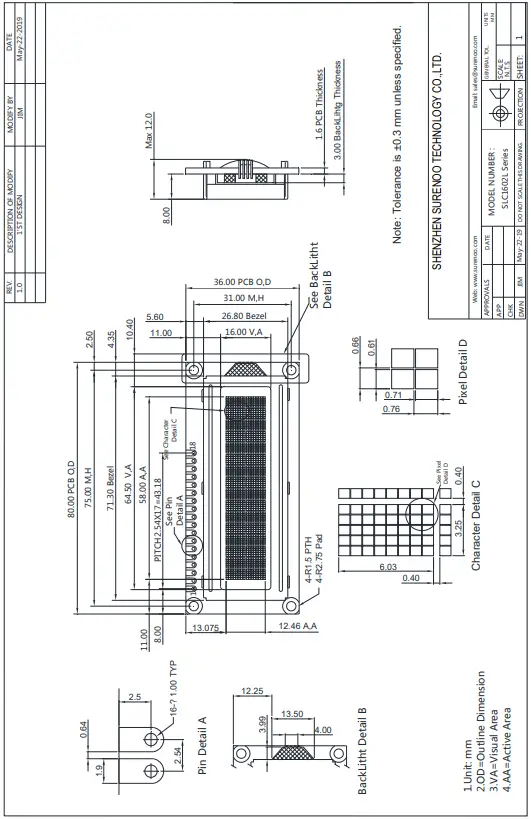 Surenoo SLC1602L Series LCD Module-fig5
