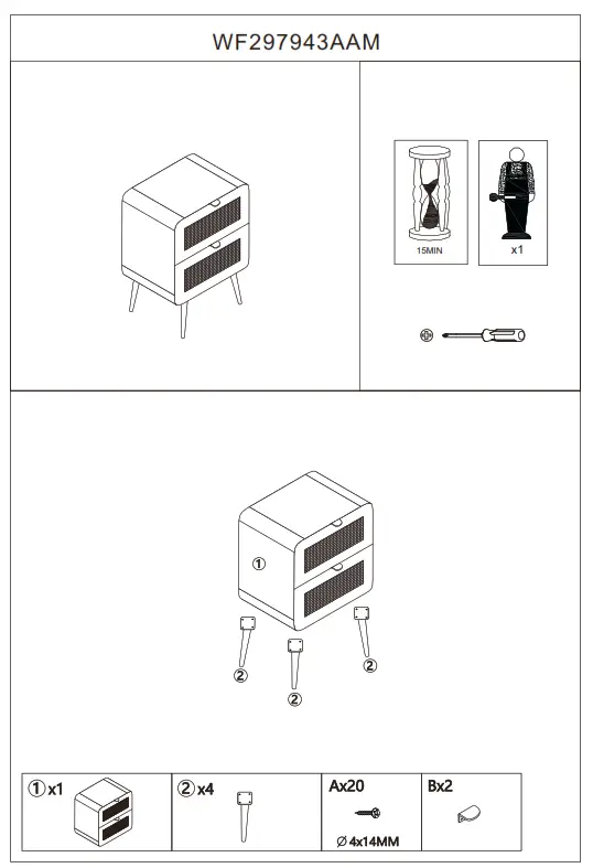 ModernLuxe WF297943AAM 15 Inch Wooden Nightstand