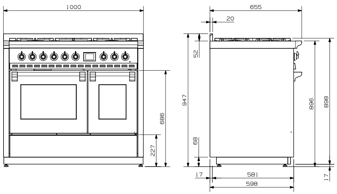 Steel AQ10SF 6W SS C Ascot 100cm Dual Fuel Freestanding Cooker