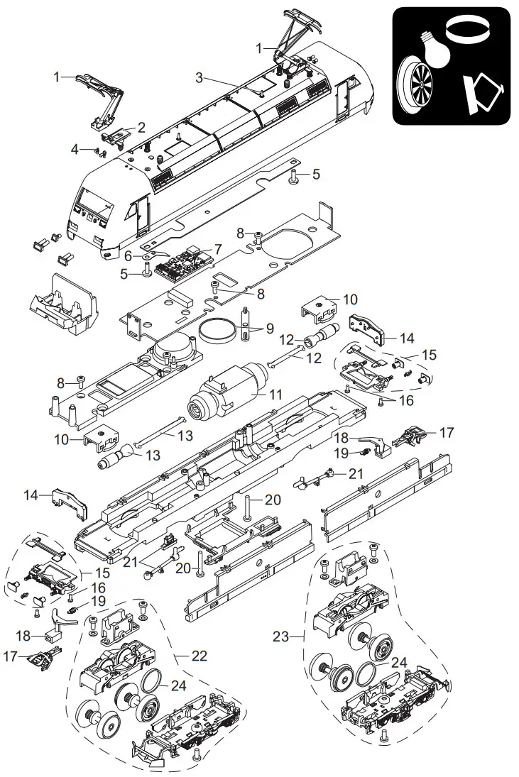 TRIX T25379 BR 101 Electric locomotive - Parts List