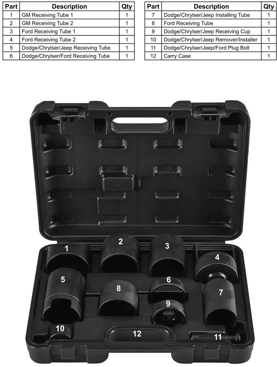 MADDOX 58785 11PC Ball Joint Service Add-On Kit - Parts List & Diagram