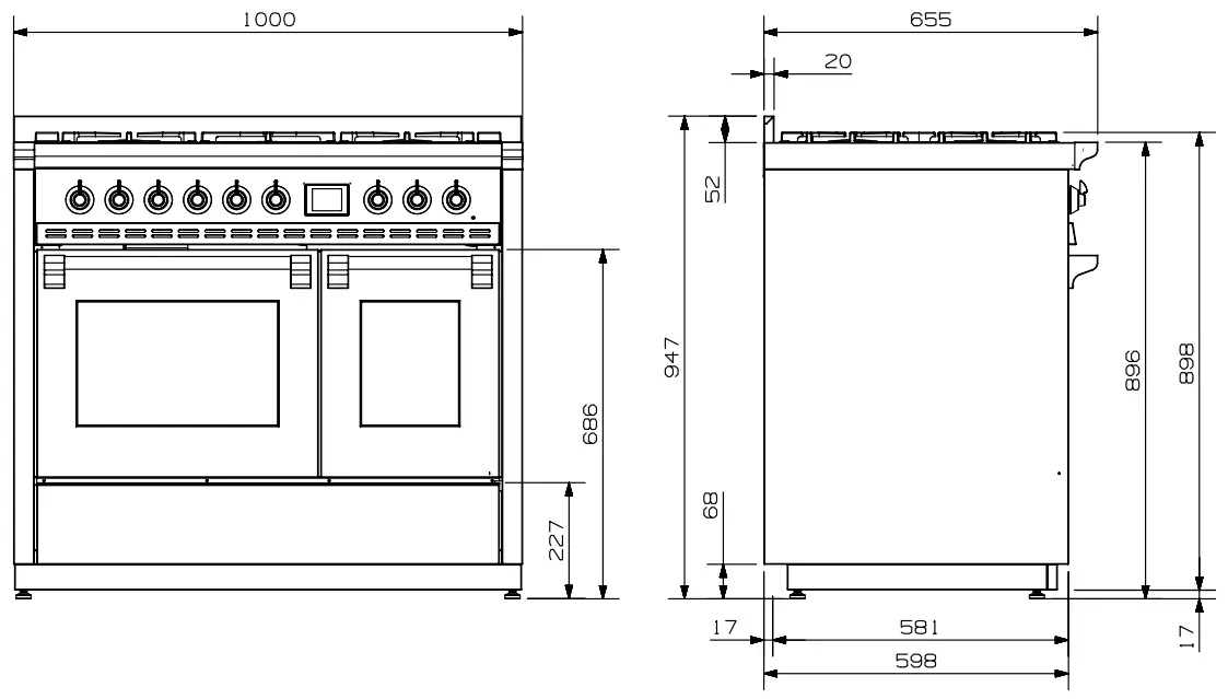 AQ10SF 6W SS B Ascot 100cm Stainless Steel with Bronze Trim Dual Fuel Freestanding Cooker