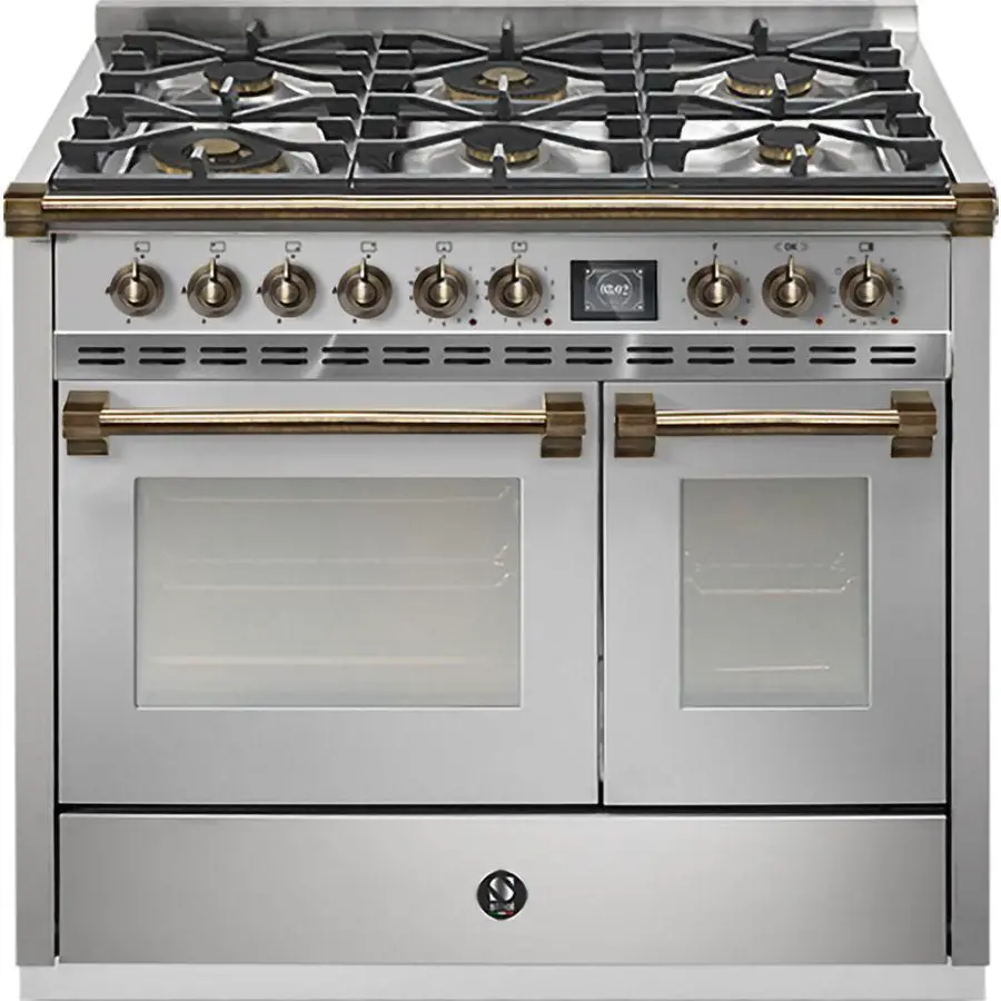 AQ10SF 6W SS B Ascot 100cm Stainless Steel with Bronze Trim Dual Fuel Freestanding Cooker