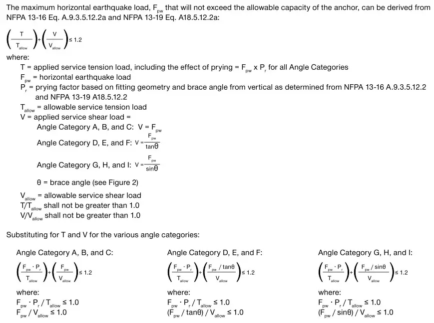 HILTI NFPA 13 Seismic Bracing Anchor Load Tables - Horizontal earthquake load design per NFPA-13