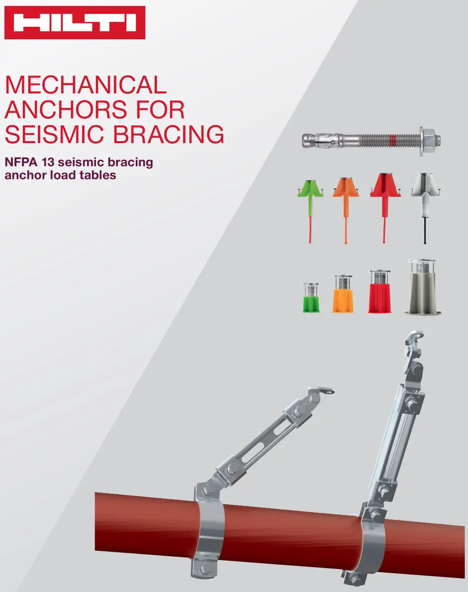 HILTI NFPA 13 Seismic Bracing Anchor Load Tables Instruction Manual