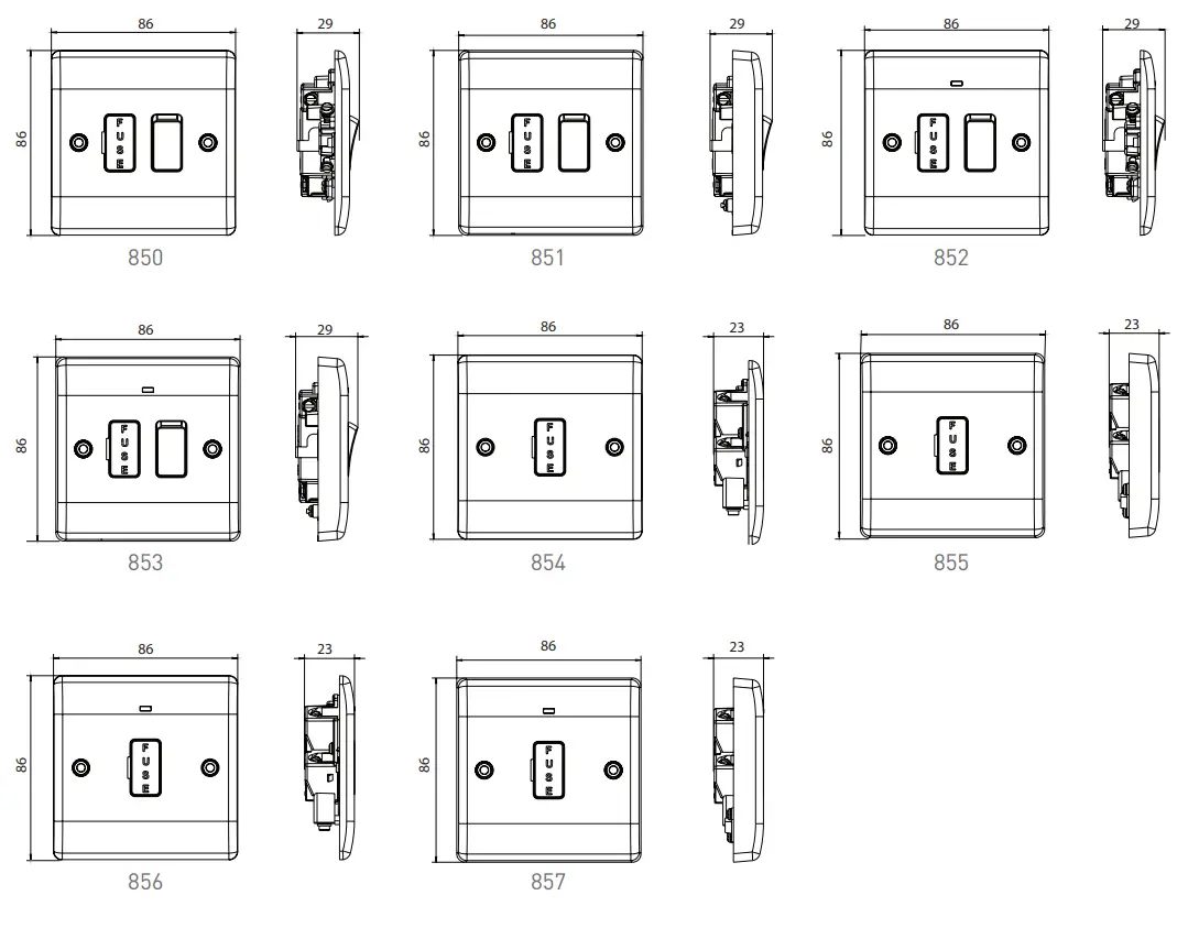 BG ELECTRICAL 850 Fused Connection Units - Line Diagrams