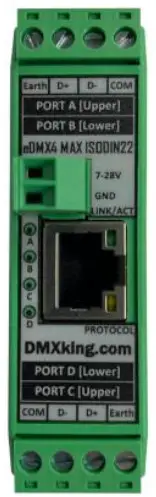 DMXking eDMX4 MAX ISODIN22 4 Port ArtNet or sACN Via Ethernet to DMX 512 Converter - fig 1