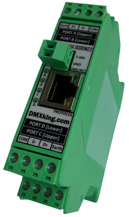 DMXking eDMX4 MAX ISODIN22 4 Port ArtNet or sACN Via Ethernet to DMX 512 Converter