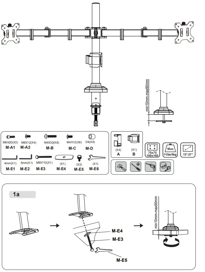 Barkan M142T Full Motion Dual Flat Curved Monitor Desk Mount - Figer 1