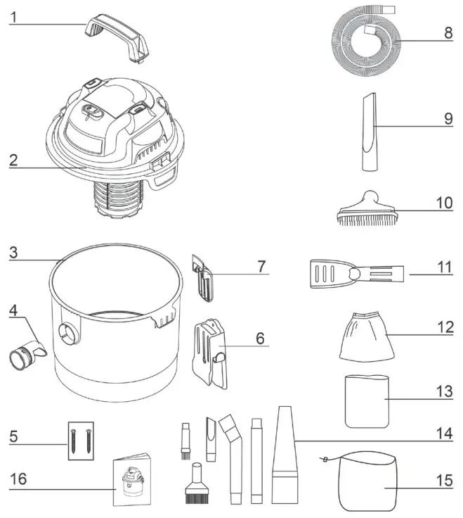 ARMORALL VOM205P 0901 Portable Wall Mountable Vacuum Cleaner - EXPLODED VIEW