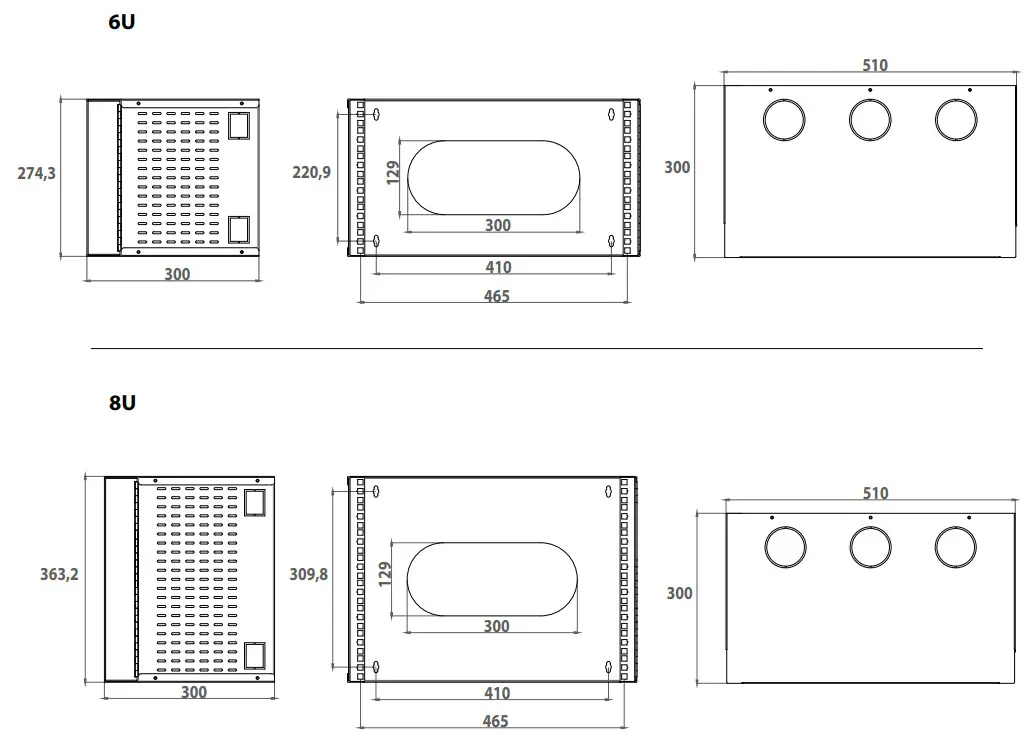 rocstor Y10E026-B1 SolidRack 6U Wall Mount Network Rack - Units Dimension