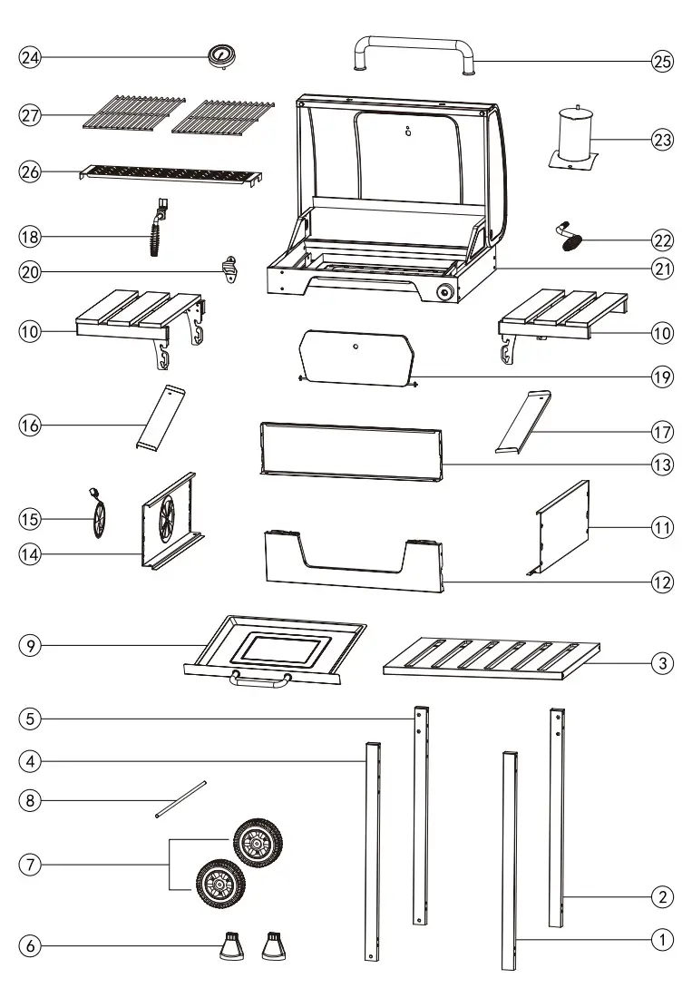 Royal Gourmet CD1824EN 24-Inch Charcoal Grill - parts diagram