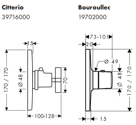 hansgrohe AXOR CARLTON Highflow Thermostat - Dimensions 1