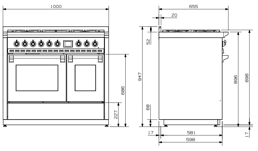 Steel AQ10SF 6W BR B Ascot 100cm Dual Fuel Freestanding Cooker
