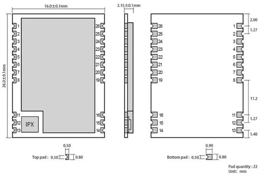 EBYTE SX1262 230MHz LoRa Wireless Module - E22-230T22S pins