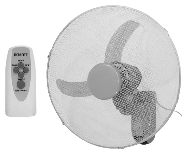 EH1621 18 Inch White Remote Control Wall Fan with 3 Speed Settings and 7.5 Hour Timer
