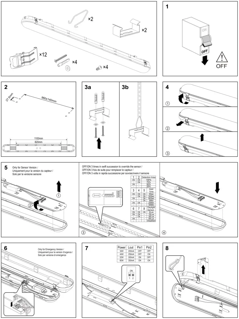Kosnic AVO6FT60 W40 Integrated Batten with Emergency and Microwave Sensor - fig